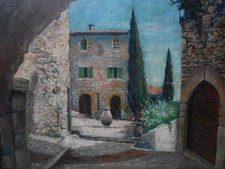 Tableau Ancien Peinture Huile Bois Ecole de Barbizon Village Provence Provencal