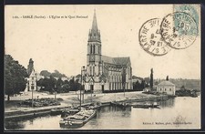 CPA Sablé, L´Église et le Quai National 1907 
