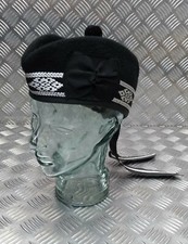 Glengarry Pipers Chapeau Noir Pom avec Argent Détail 100% Laine Made IN The GB