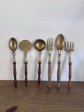 Lot 6 Ustensiles De Cuisine En Laiton Et En Bois - Ancien - Déco Vintage
