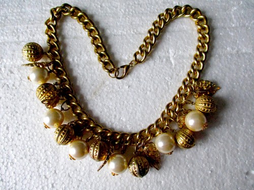Collier métal doré perles - mÉtal,