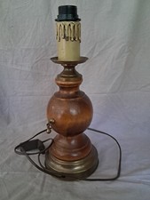 Pied de lampe ancien bois naturel et laiton