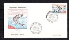 Gabon    enveloppe 1er jour faune poisson tarpon   1964