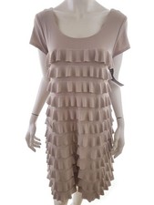 ⭐ FRANK LYMAN Robe Trapèze pour Femmes Volant Beige 44 Manches courtes ⭐