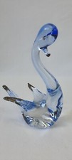 Sculpture Animalière Cygne en Cristal de Verre Soufflé Bleu et Or SÈVRES MURANO?