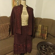 Clifford & Wills (Spiegel) Suede Leather Jkt (S8)& Skirt (S6) /Stitching & Lined