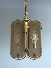 Lustre Suspension Plafonnier En Laiton Verres Fumés Lampe Luminaire Vintage