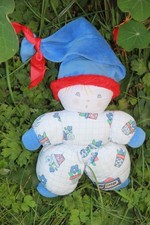 DOUDOU poupée  LUTIN AJENA Bonnet bleu rouge   grelot pot de fleur 45 cm