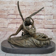 Large Eros et Psyché 100% Bronze Grec Statue Cupidon Sculpture Mythique Décor
