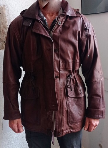 Veste cuir marron vintage - en,