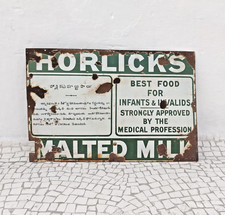 Panneau Publicitaire En Émail Horlicks Au Lait Malté Ancien Collectible EB709