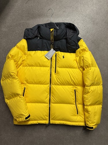Yellow black hooded puffer - hooded,