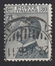 TIMBRE Italia 1925 Roi Victor Emmanuel III 30c gris oblitéré 100 ANS!