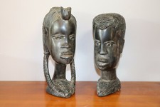 MAGNIFIQUE COUPLE  STATUETTE AFRICAINE EN EBENE 21.4 cm & 19 cm