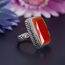 Cadeau de mère bague rectangulaire en argent sterling 925 cornaline pierre...
