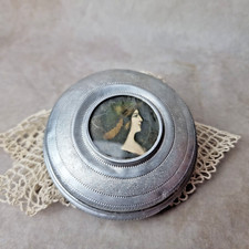 Boîte à Poudre Ancienne - Aluminium Gravé - Poudrier Vintage - Début XXe