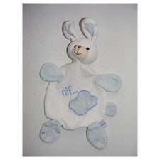 Doudou plat lapin blanc bleu