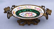 French Art Nouveau Hand Enameled Copper Small Footed Dish Gilt Bronze 19th C