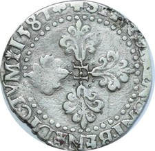 O8543 Rare Faux d'Epoque Henri III demi-franc au col plat 1587 Argent ->F offre