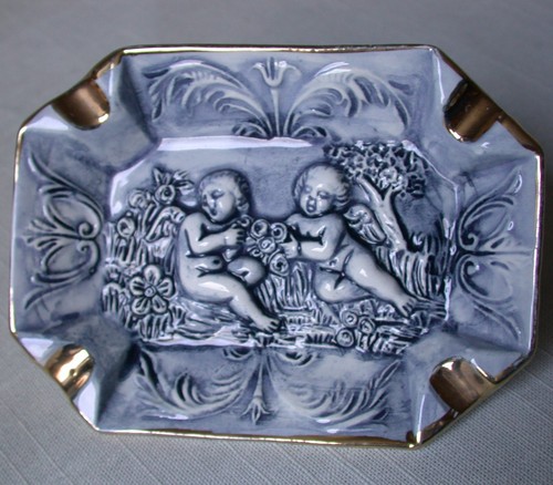 Tabac cendrier faience - cendrier, bleu