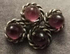 Ancienne Broche Art Deco Argenté cabochon verre violet améthyste Années 40