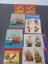 LOT VINTAGE DECALCOMANIES WILLEB ET JESCO LEGUMES BATEAUX CHEVALIERS...