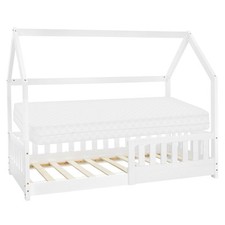 Lit d'enfants + matelas et protection anti chutes style maison blanc 80x160 cm