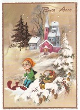 Carte Postale Vintage Non Voyagee Bonne Annee Fille Ecureuil Panier De Noel