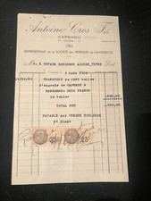 facture, représentant, antoine cros fils, capendu, aude, 1933,fiscal