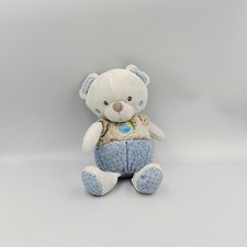 Doudou ours blanc beige bleu