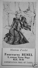 PUBLICITÉ 1958 FOURRURES