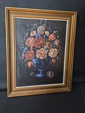 Tableau huile Nature Morte fleurs signé XXème 