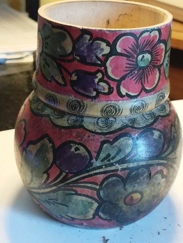 Hand painted wooden pot - wooden,