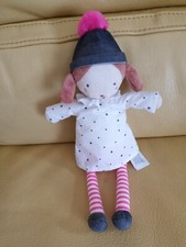 Doudou peluche poupée rose blanc rayé tao tape à l'œil robe étoile bonnet pompon