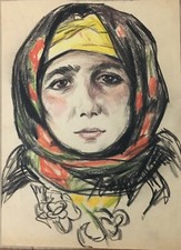 FUSAIN ET PASTEL RUSSE  FEMME AU FOULARD