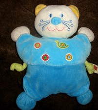 NICOTOY DOUDOU chat semi plat bleu blanc jaune escargot  ETAT NEUF