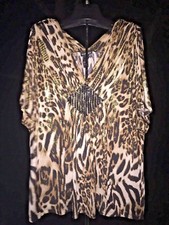 LANE BRYANT Leopard Jaguar Cheetah Bling Metallic Top Blouse Sz 22 24 👚tb2-18