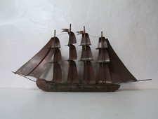 ancien bateau voilier bois et cuivre Villedieu 74cm