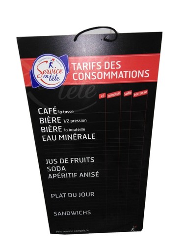 Panneau plaque tarif des