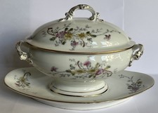 SAUCIERE L 23,5 PORCELAINE DE LIMOGES 1900 POUR E BOURGEOIS PARIS PETITES FLEURS