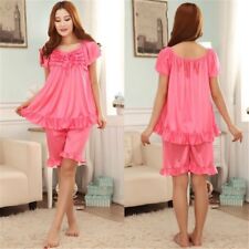 femme ébouriffé LINGERIE SATIN SHORT SET PYJAMA CHEMISE DE NUIT GRANDE TAILLE