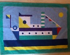 HERMES -Tapis De Bain En Coton Bateau -occasion Bleu Vert Jaune