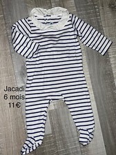 JACADI 6 MOIS FILLE : Pyjama Babygros rayé bleu marine blanc printemps ete