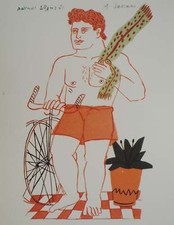 Alekos FASSIANOS : Cycliste à l'écharpe verte, Lithographie signée