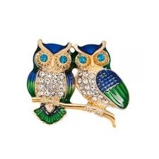 Broche couple de hiboux bleus - Strass et émaillée - Bleu -  - Animaux - Belle q
