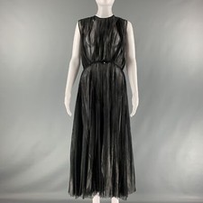 GUCCI FW15 Taille 6 Noir Polyester Plissé Robe Trapèze
