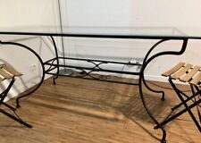 table en fer forgé et verre trempé  6/8 personnes 90/180cm et 6 chaises bois 