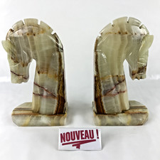 ➜Paire de serre-livres tête de cheval/chevaux pierre onyx marbre ancien art déco
