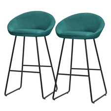 Set 2 tabourets de bar chaise comptoir bleu pétrole dossier repose-pieds H 75 cm