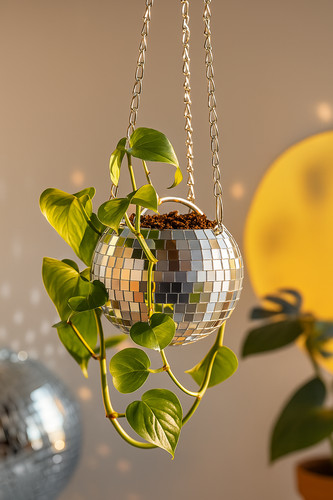 Cache pot boule disco - disco, suspendu